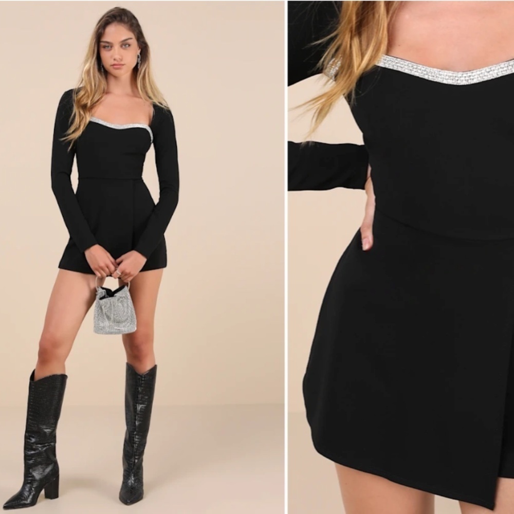 LULU's Prom Wedding Elegant Sexy Rhinestone Holiday New Years Sparkle Romper